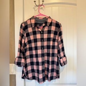 Tommy Hilfiger Navy Blue & Pink Plaid Button Down Shirt Small